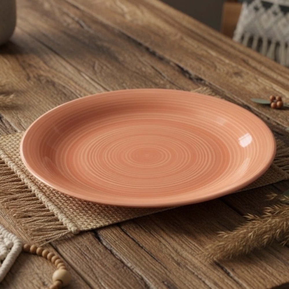 Citrus‎ Grove Orange & Salmon Swirl Dinner Plate, Hand Painted Ceramic Tableware